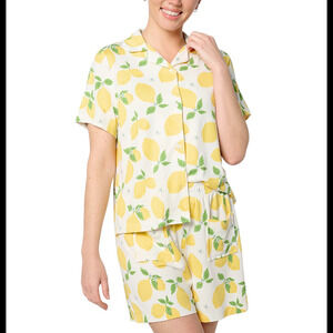 Bumblebella by Jill Martin Dreamy Jersey Notch-Collar Pajama Set Lemon - Regular
